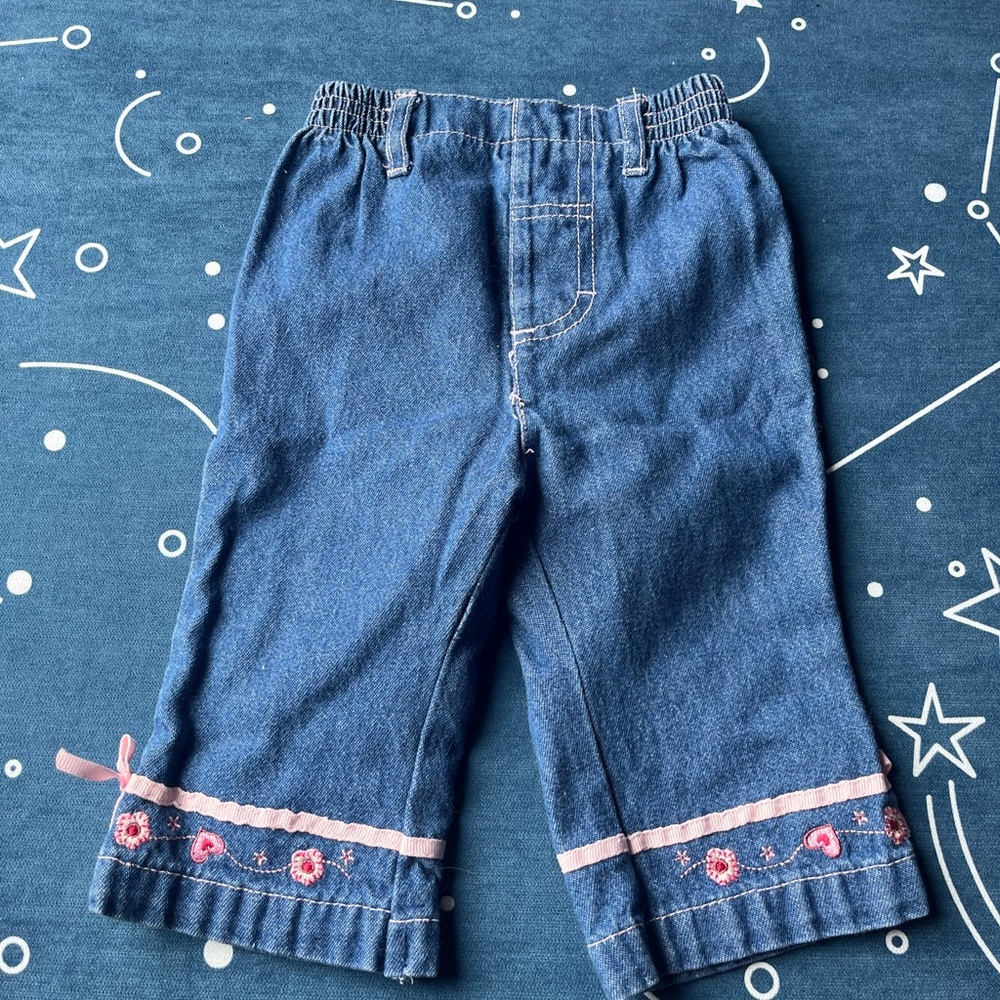 Unbranded Y2K embroidered floral denim capris infant size 3-6 months